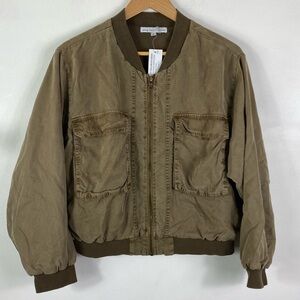 Young Fabulous & Broke Boho Chambray Patch Pockets Tencel Cropped Bomber Jacket